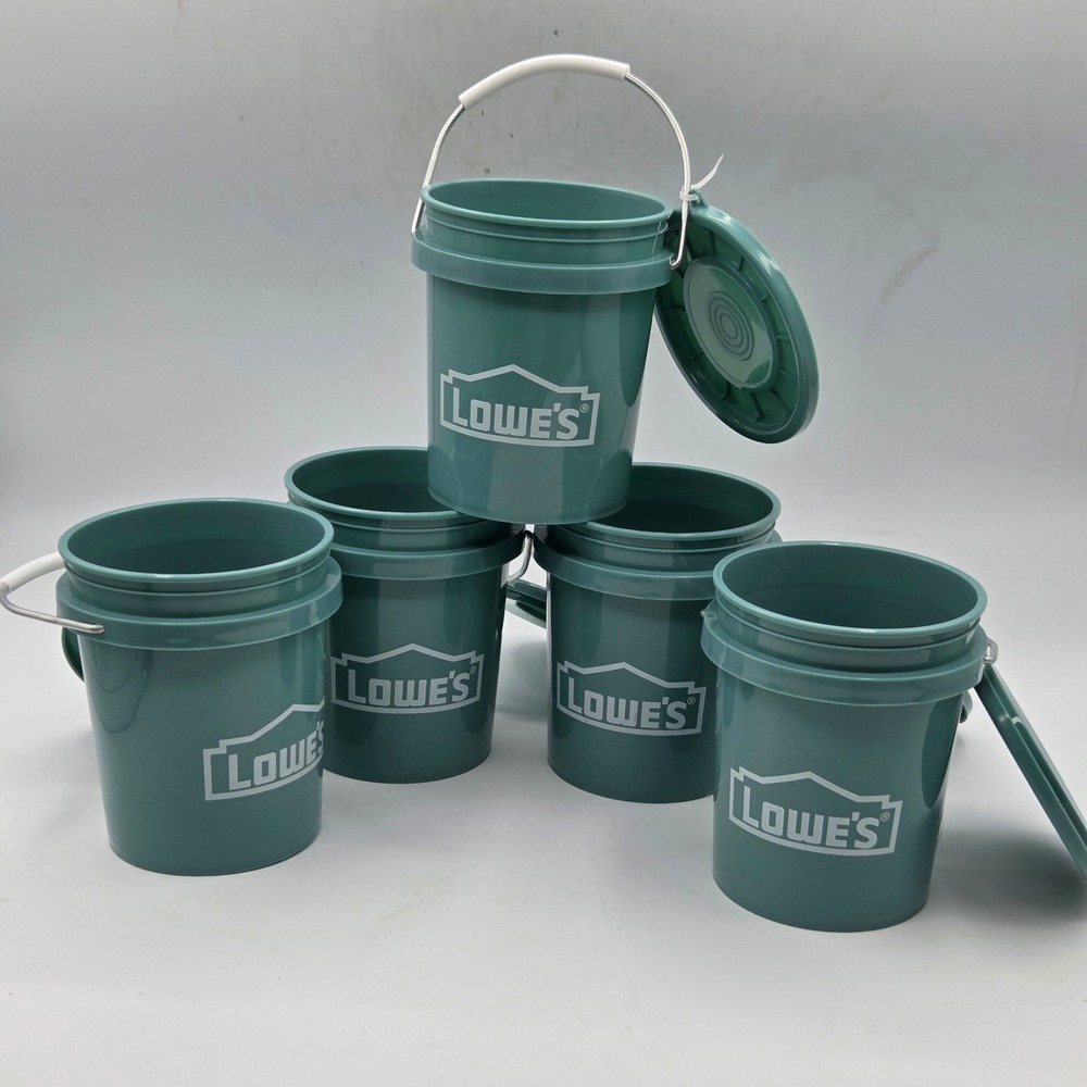 LOT OF 5 Lowe's Teal Mini Buckets w/ Lid VIRAL 0.42 Qt
